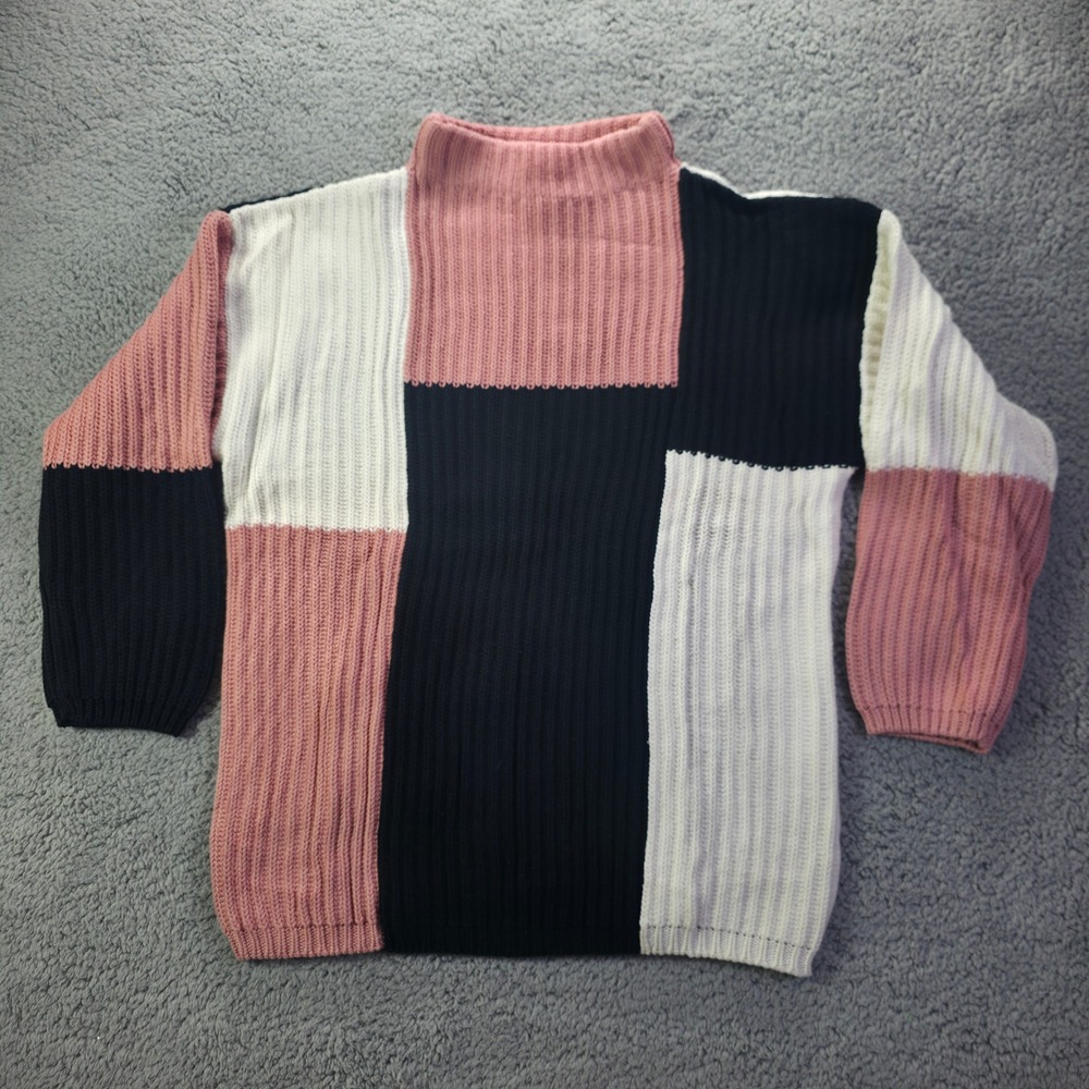 Clifford & Wills Vintage Pink Black White Colorblock Cotton Ribbed Sweater XXL